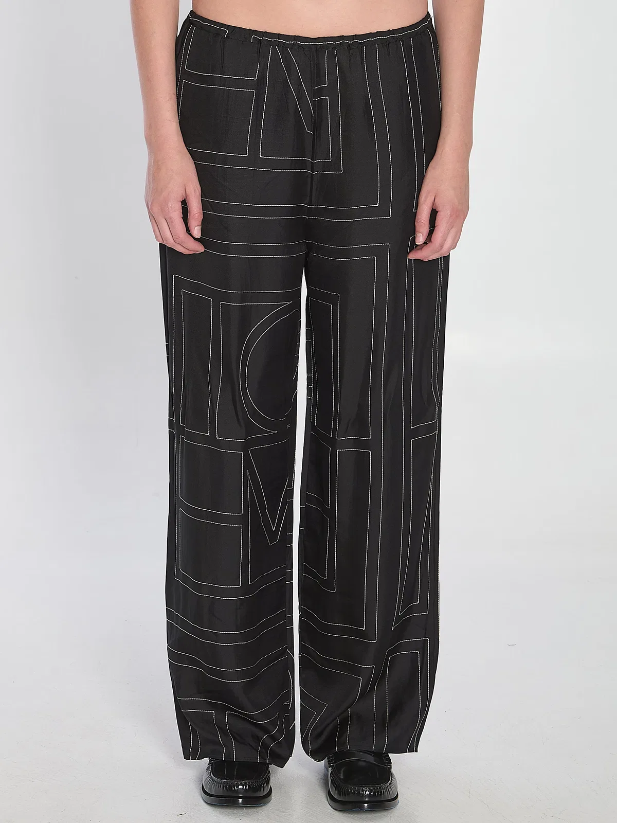 Toteme Black Monogram Silk Pajama Trousers
