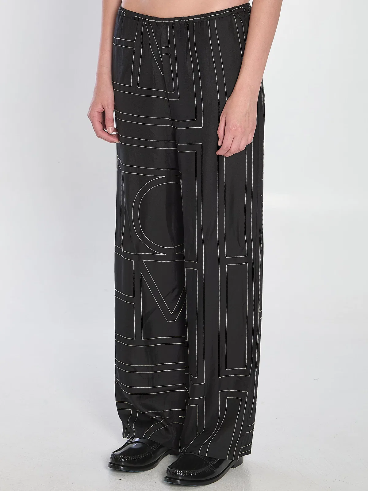 Toteme Black Monogram Silk Pajama Trousers