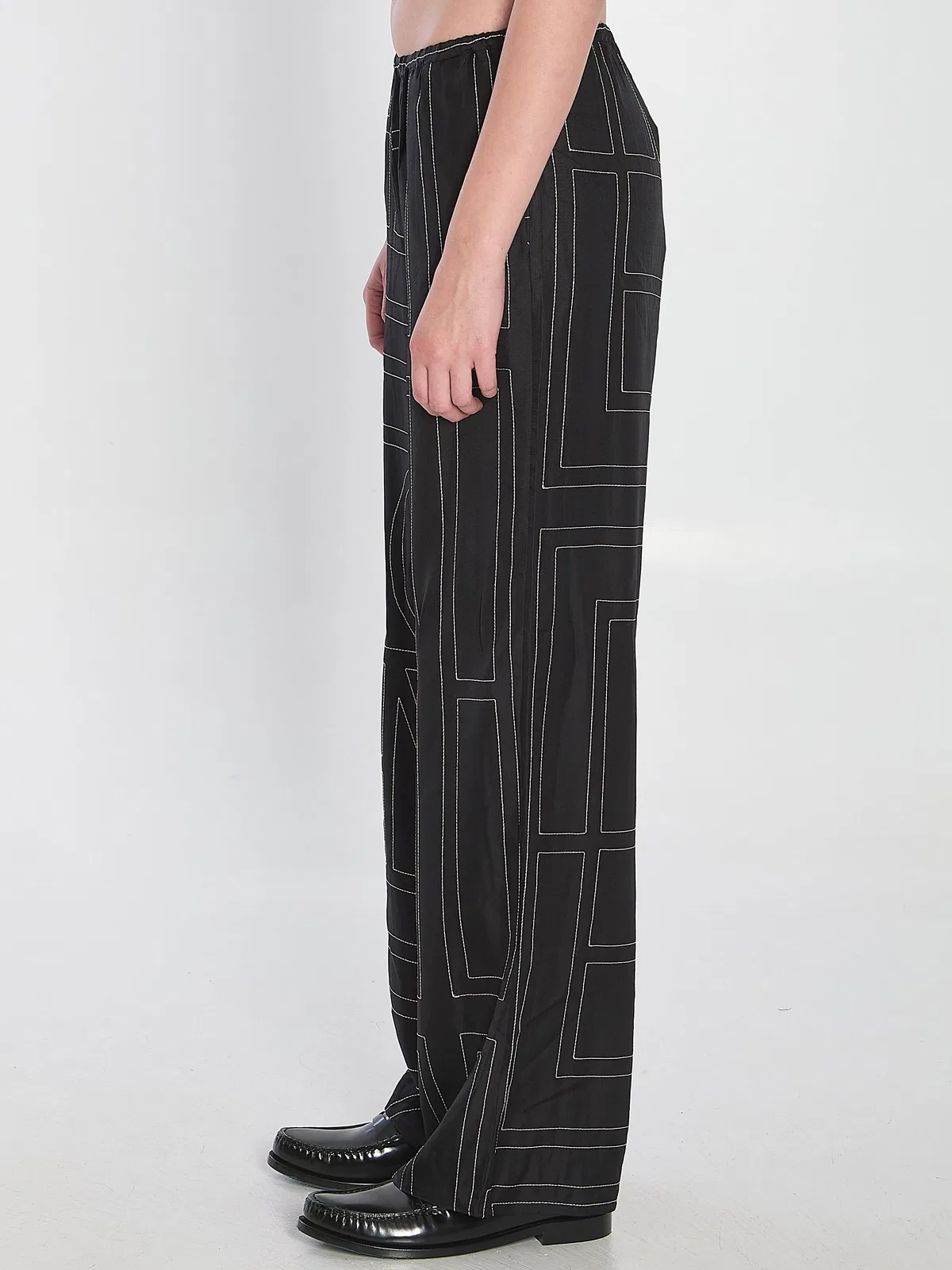 Toteme Black Monogram Silk Pajama Trousers