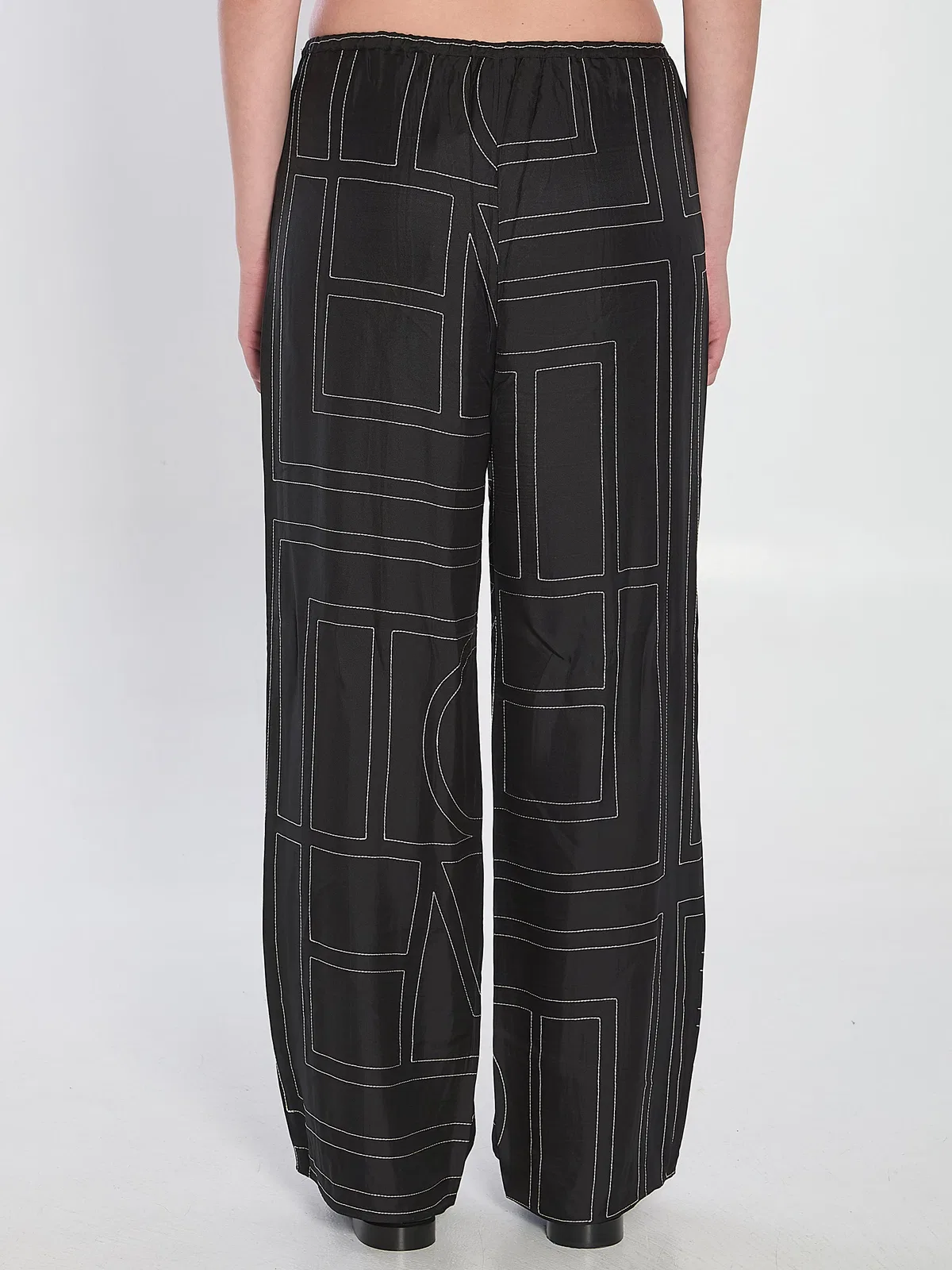 Toteme Black Monogram Silk Pajama Trousers