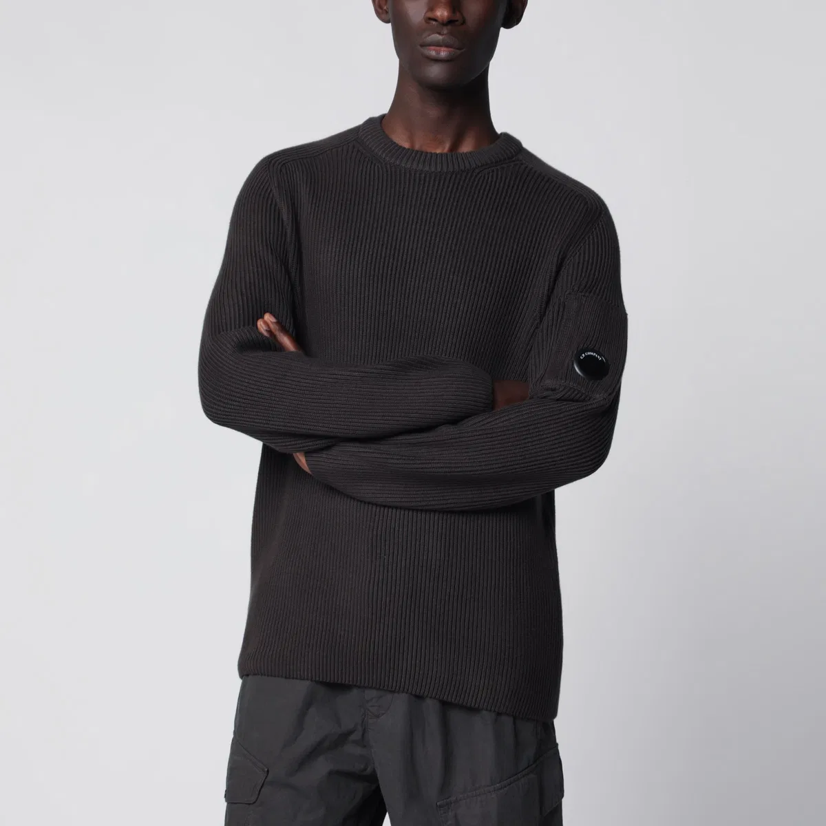 C.P. Company Dark Grey Cotton-Blend Ribbed Sweater