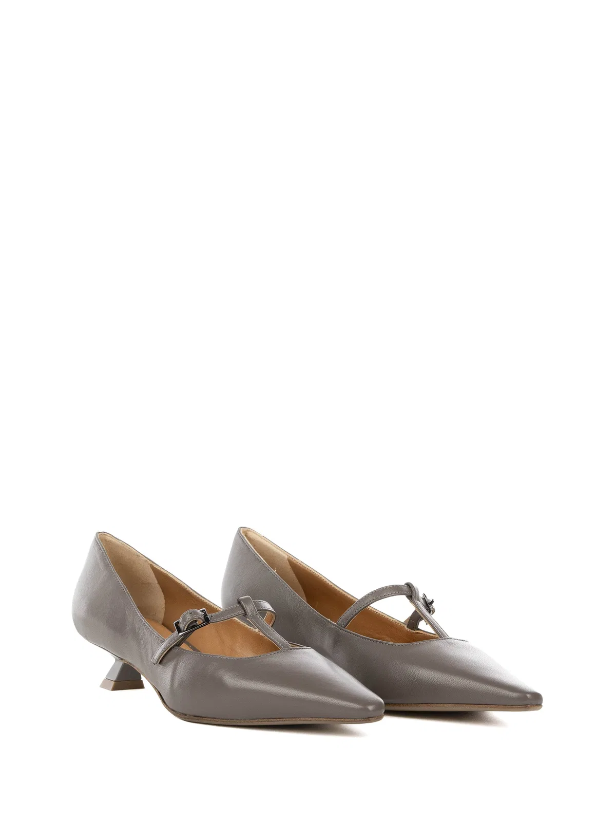 Chantal Decollette Grey With Strap, Leather With