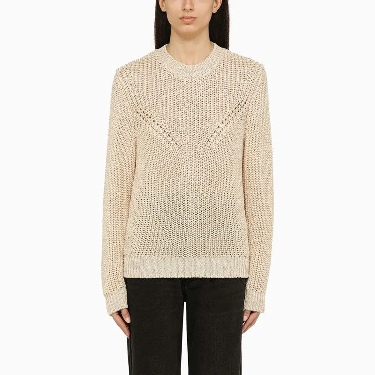 Isabel Marant Recycled Polyester Ecru Crew-Neck Jumper