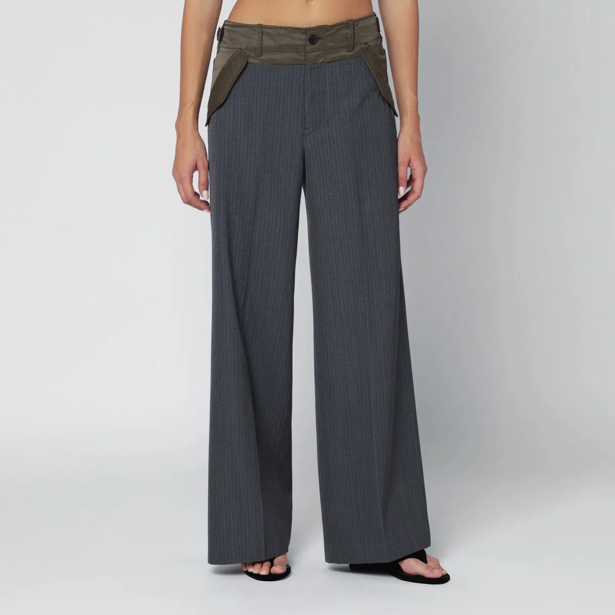 Sacai Grey/Khaki Pinstripe Bi-Material Trouser