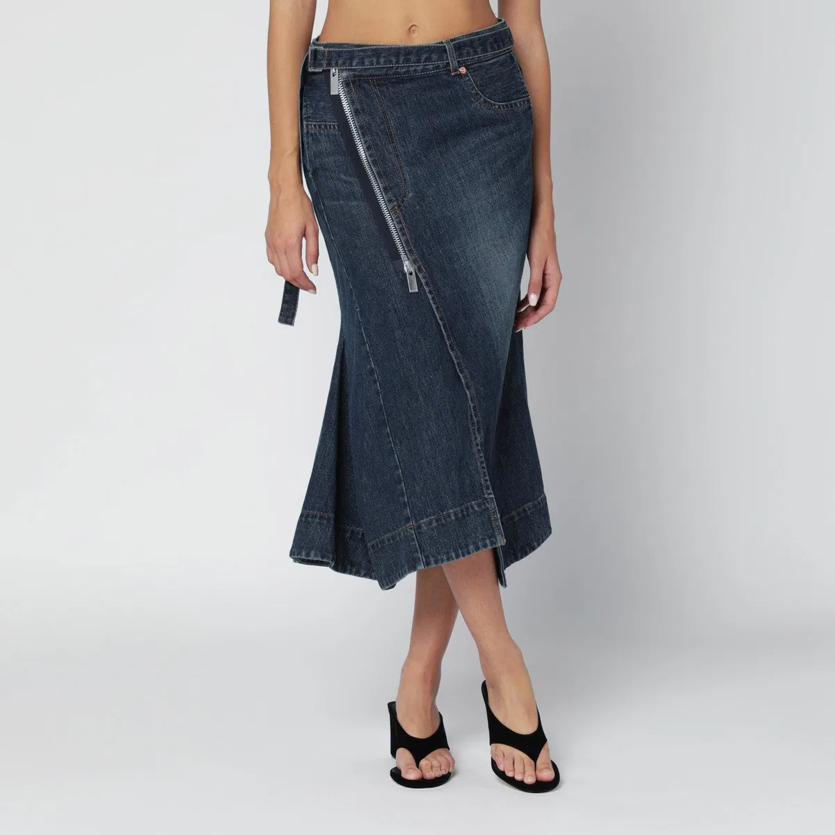 Sacai Asymmetric Blue Denim Skirt