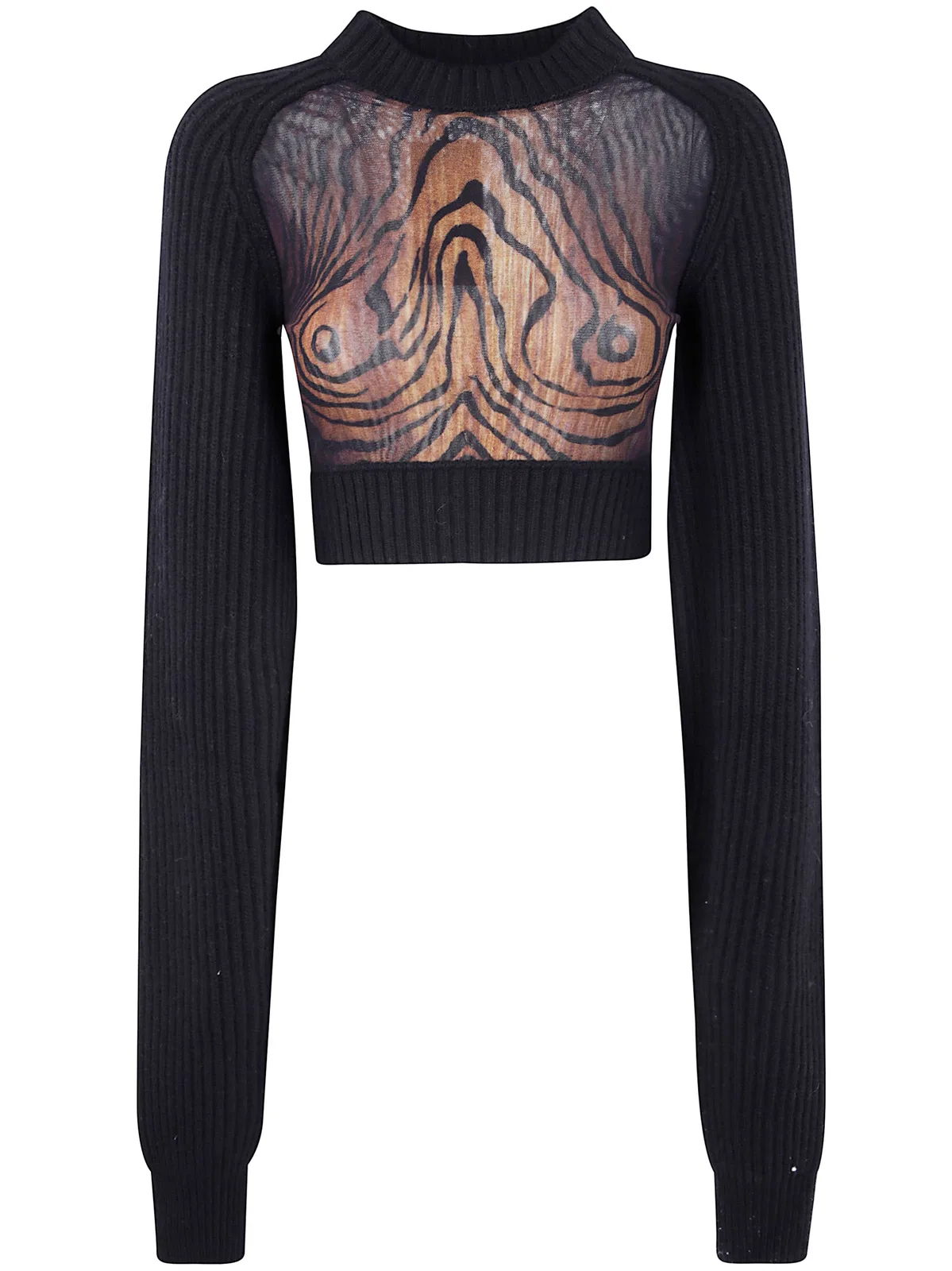 Jean Paul Gaultier Lambswool Ribbed Long Sleeves Cropped Sw