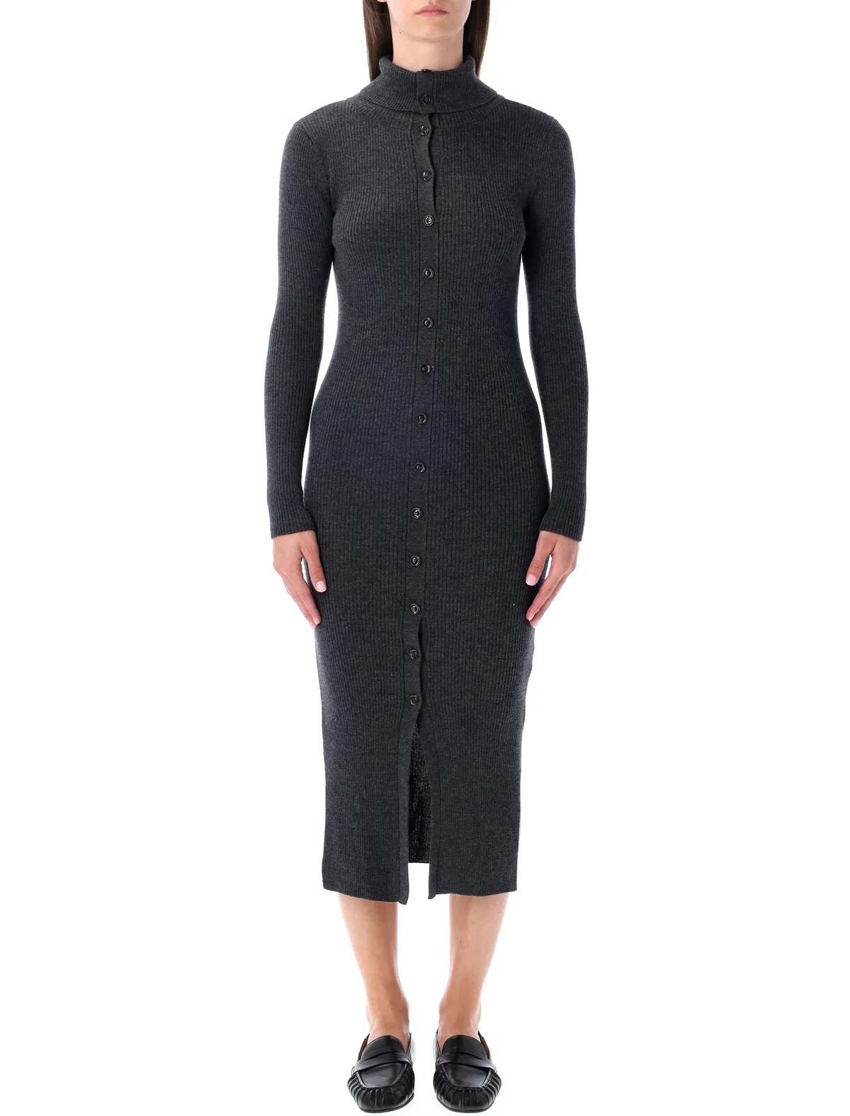 Sessun Charcoal Ribbed Knit Midi Dress With But