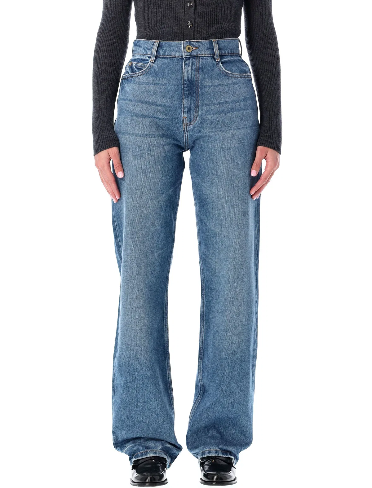 Sessun Blue Stonewash Straight-Leg Jeans With R