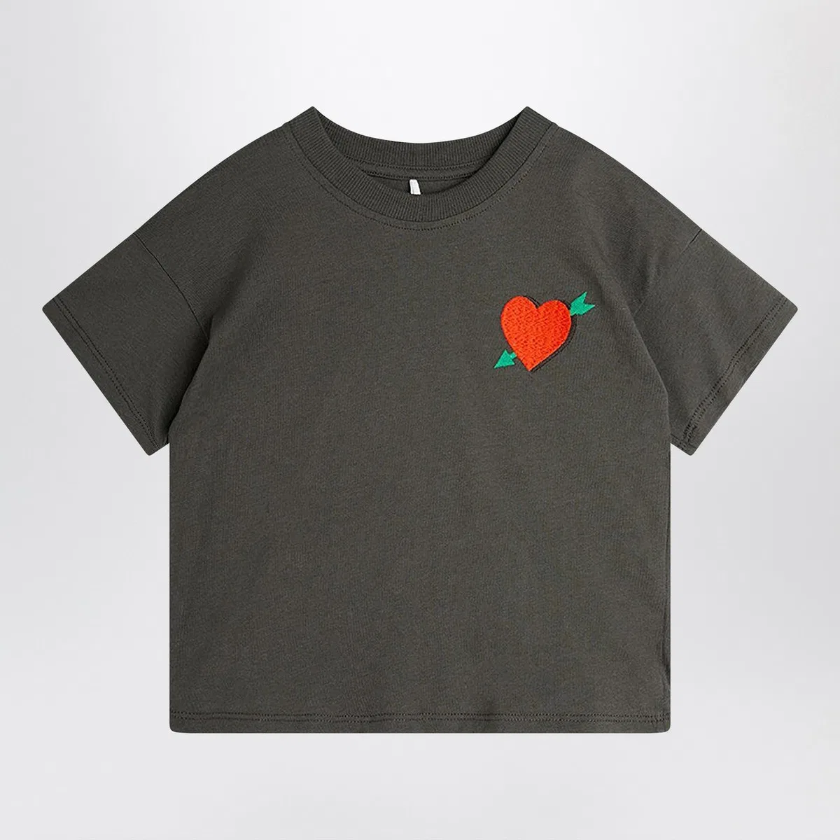 Mini rodini Faded Black T-Shirt With Heart Embroider