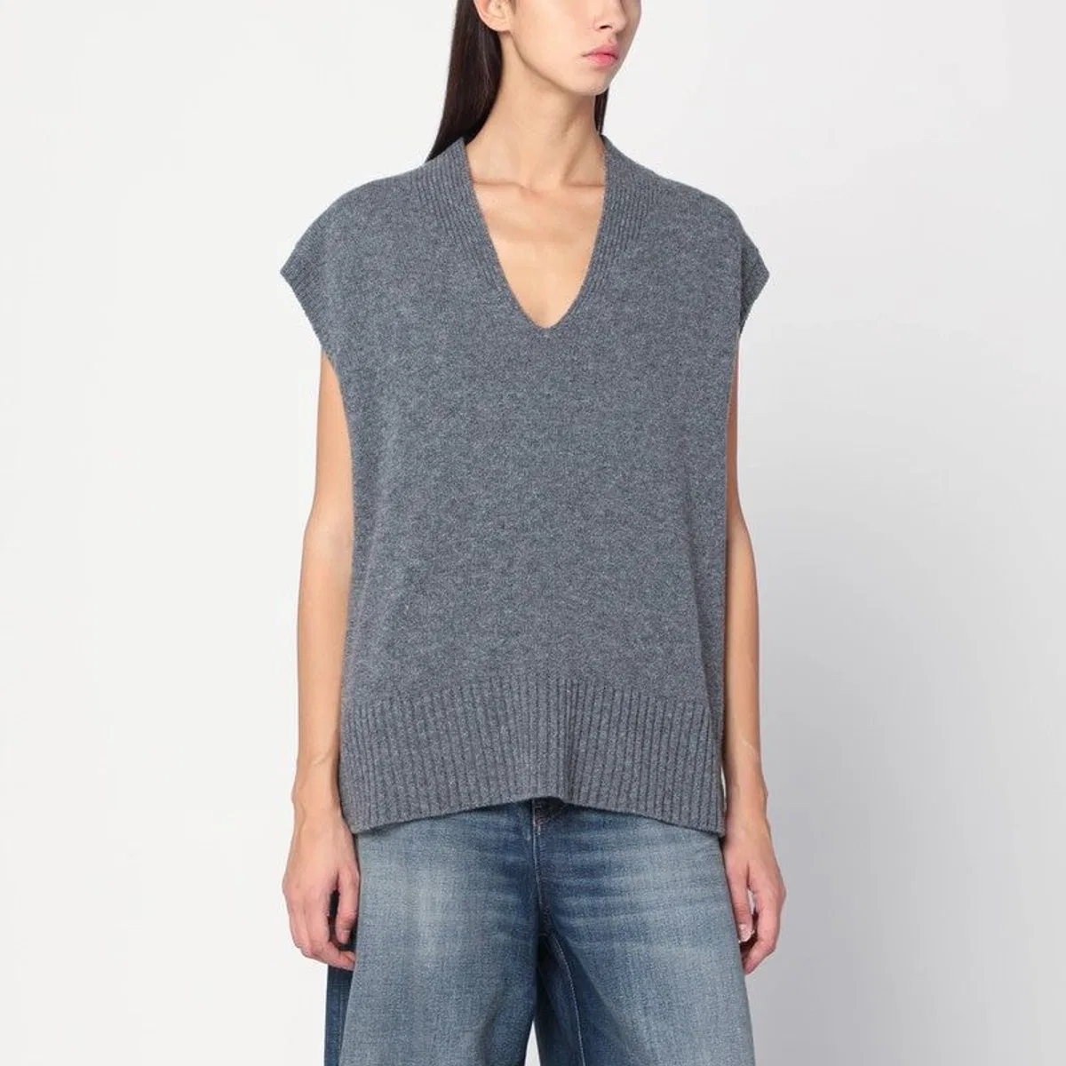 Roberto collina Oversized Grey Wool Vest