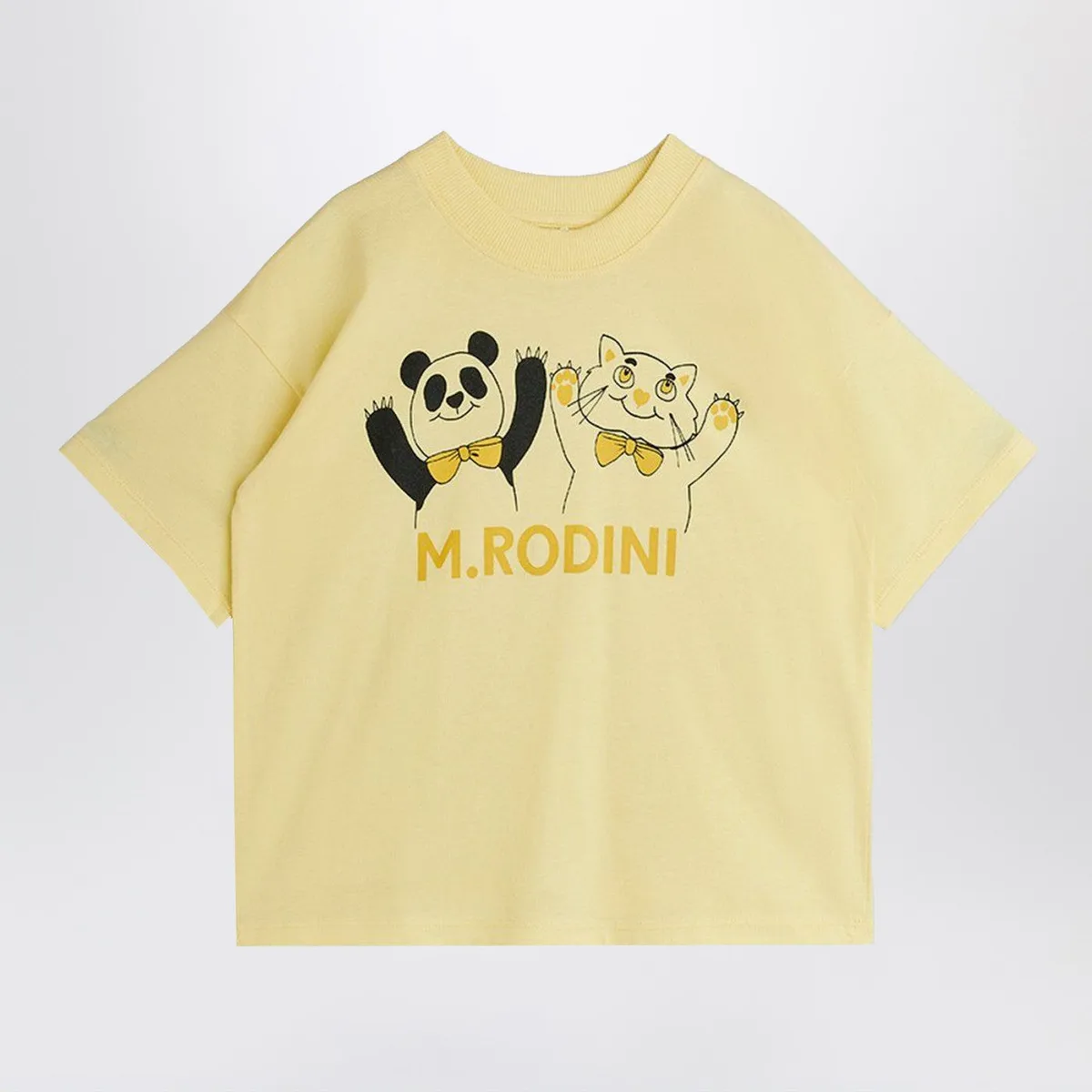 Mini rodini Light Yellow T-Shirt With Panda And Cat 