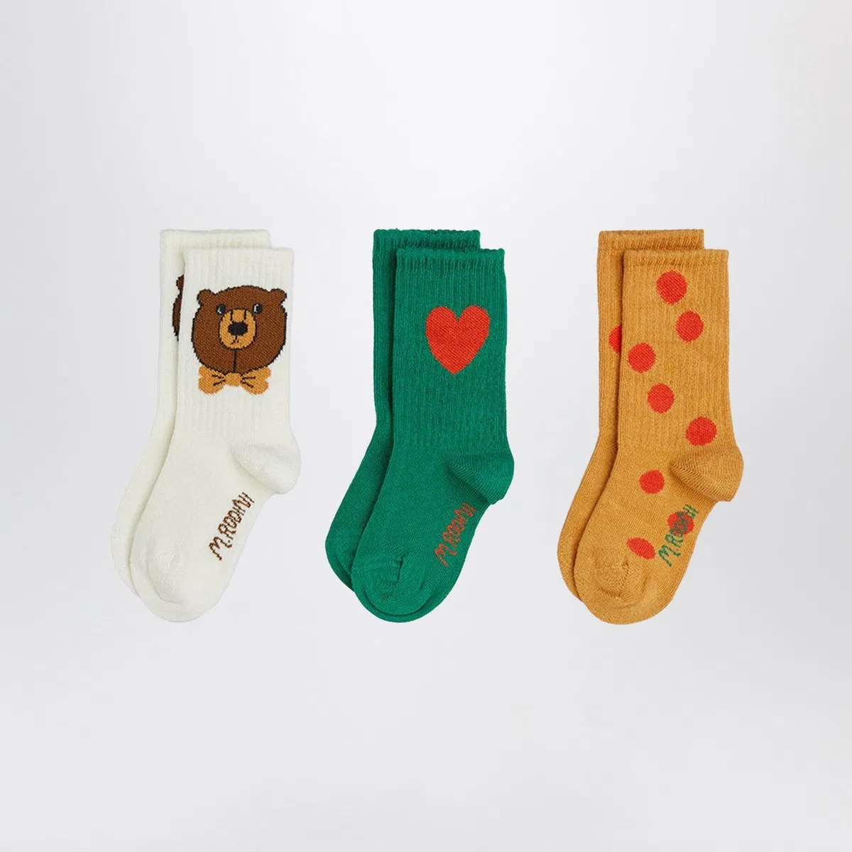 Mini rodini Three Socks With Bear, Heart And Polka-D