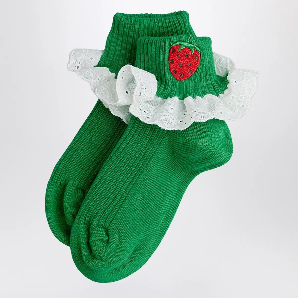 Mini rodini Green Socks With Embroidered Strawberrie