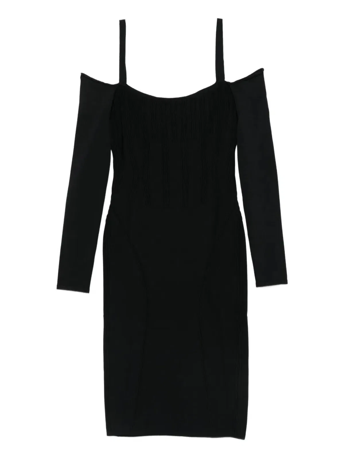 Mugler Off Shoulder Long Sleeve Midi Dress