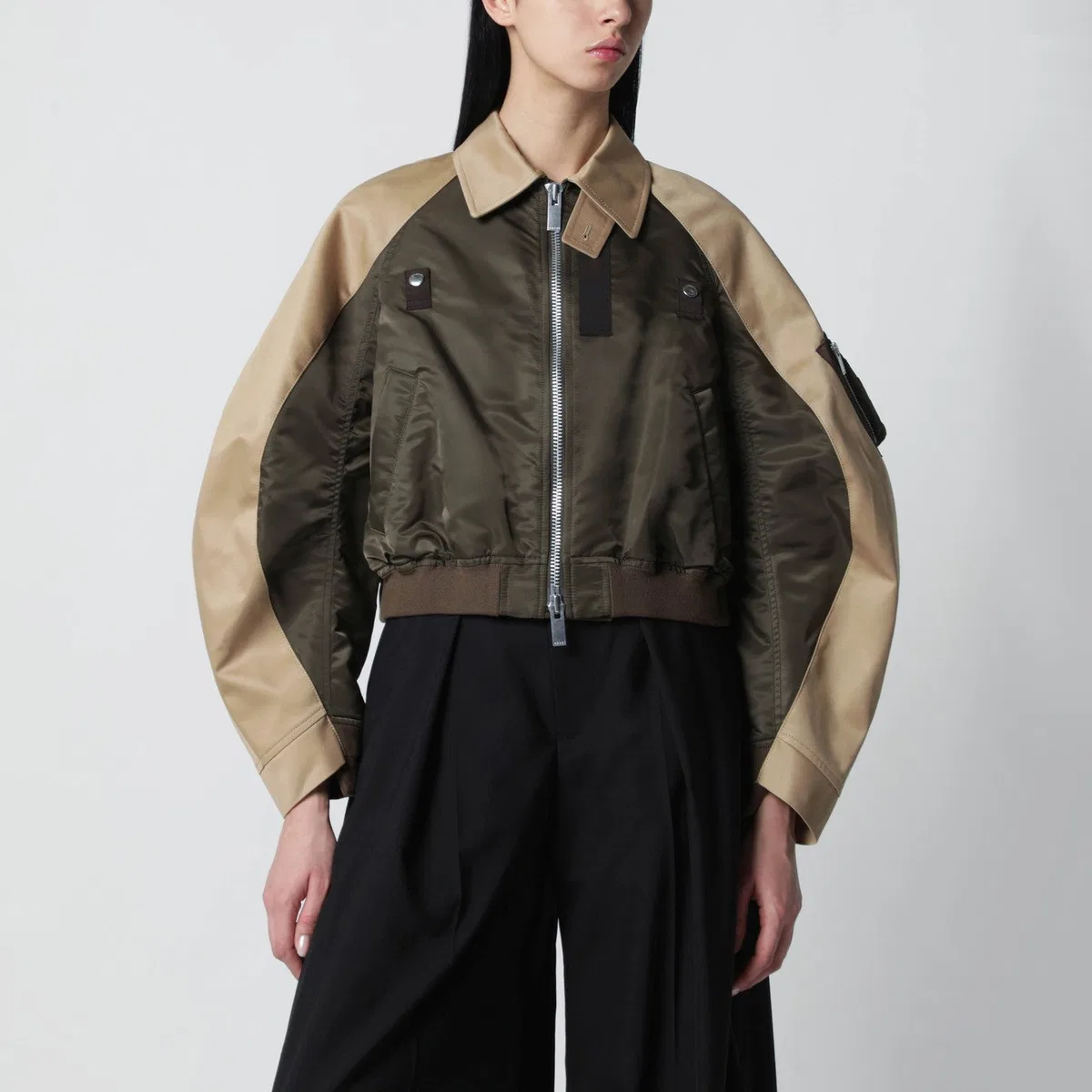 Sacai Khaki Green/Beige Nylon Zip Jacket