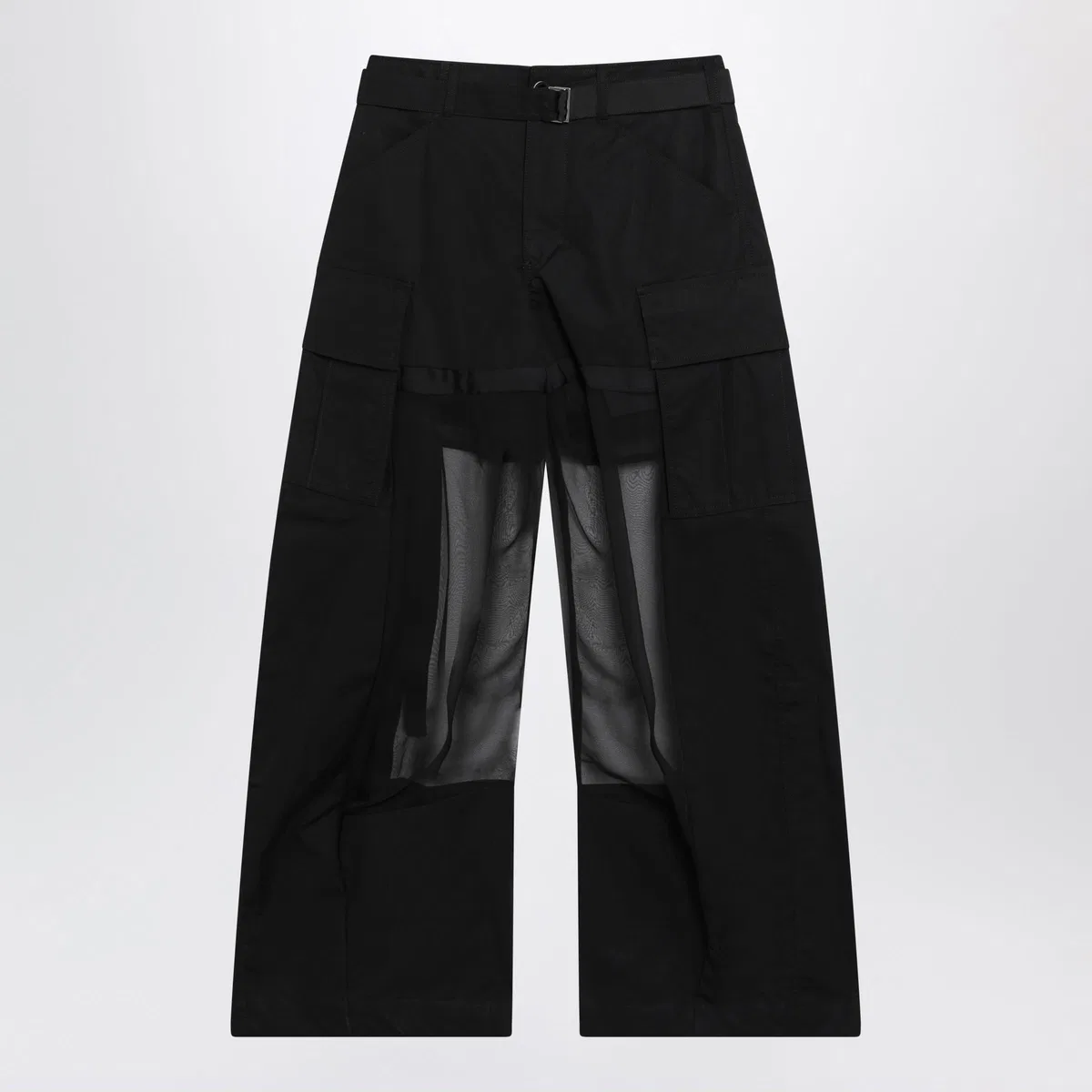 Sacai Black Cargo Trousers With Semi-Sheer Ins