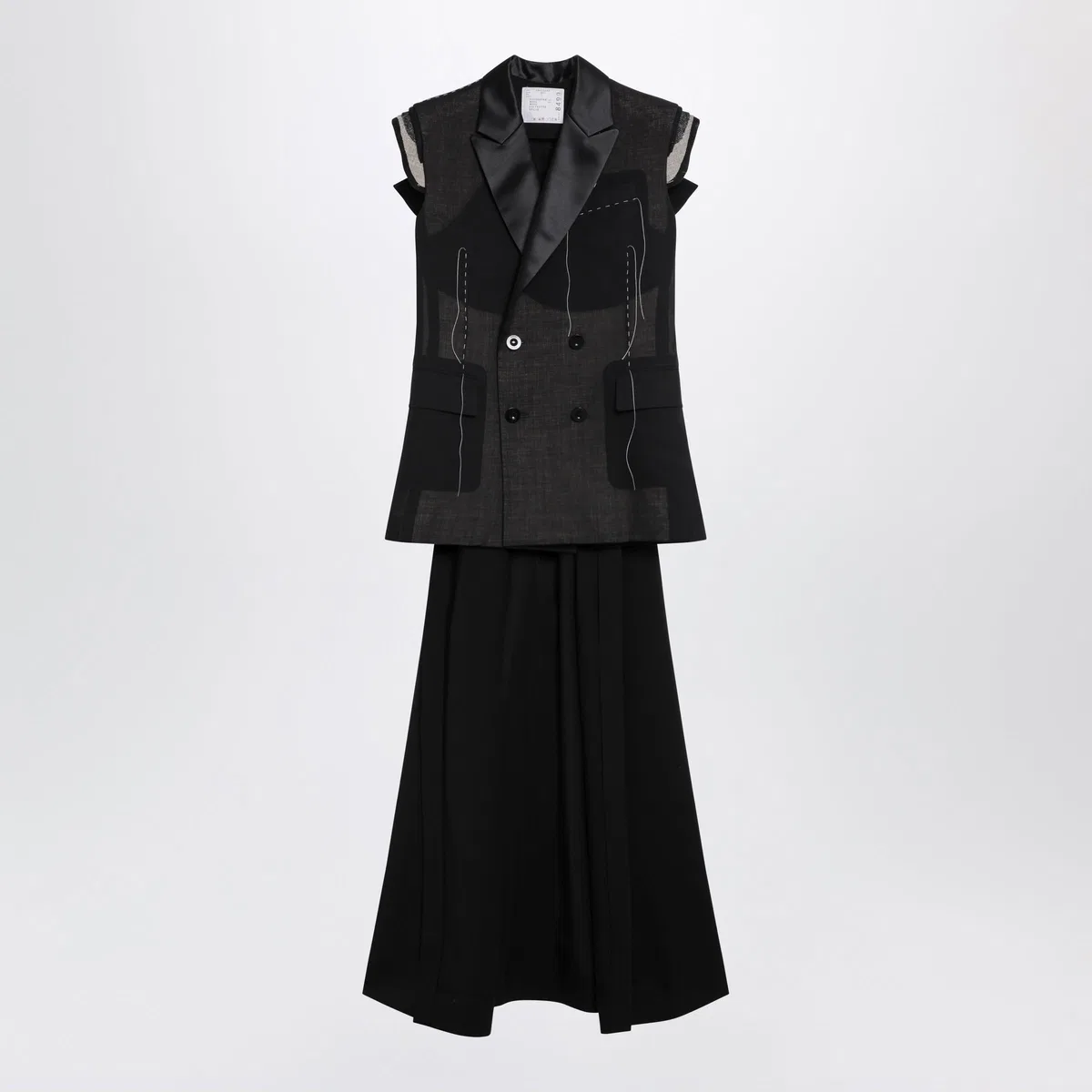 Sacai Black Wool Organza Vest