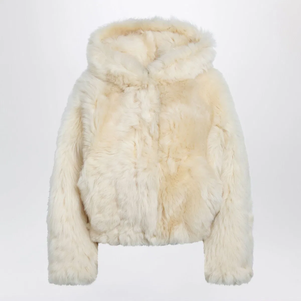 Blancha Lemon Beige Hooded Fur Jacket