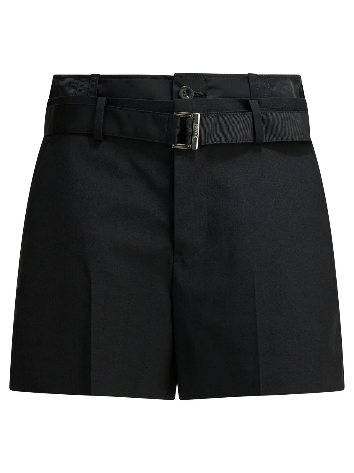 Sacai Black Polyester Wool Shorts