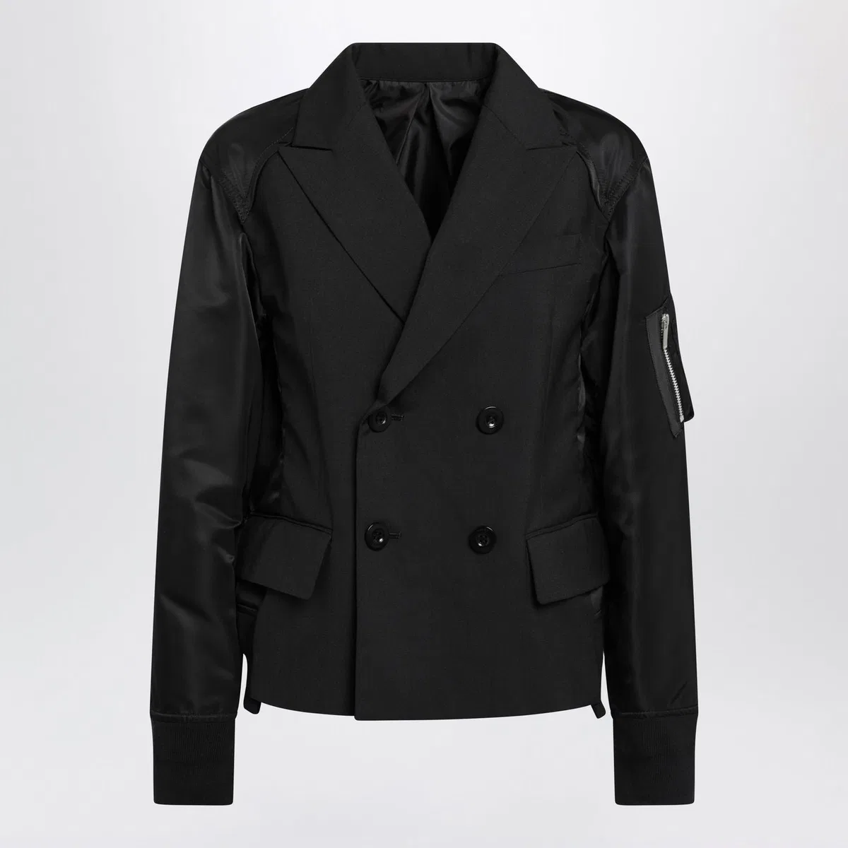 Sacai Black Doublebreasted Wool And Nylon Blen