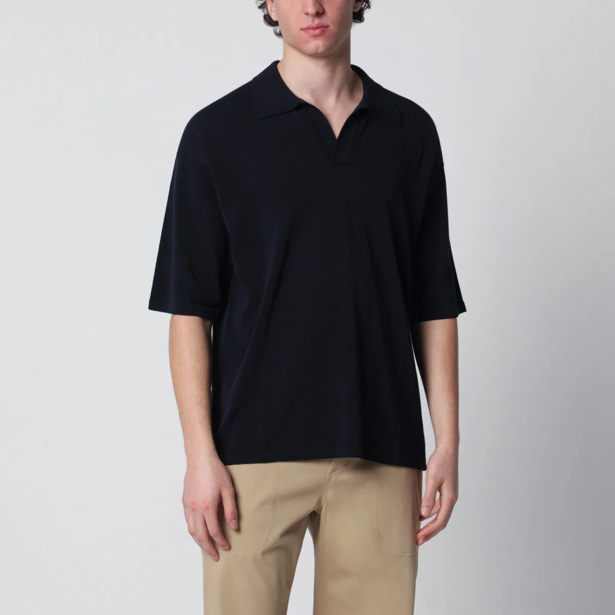 Roberto collina Navy Blue Cotton Knit Polo Shirt