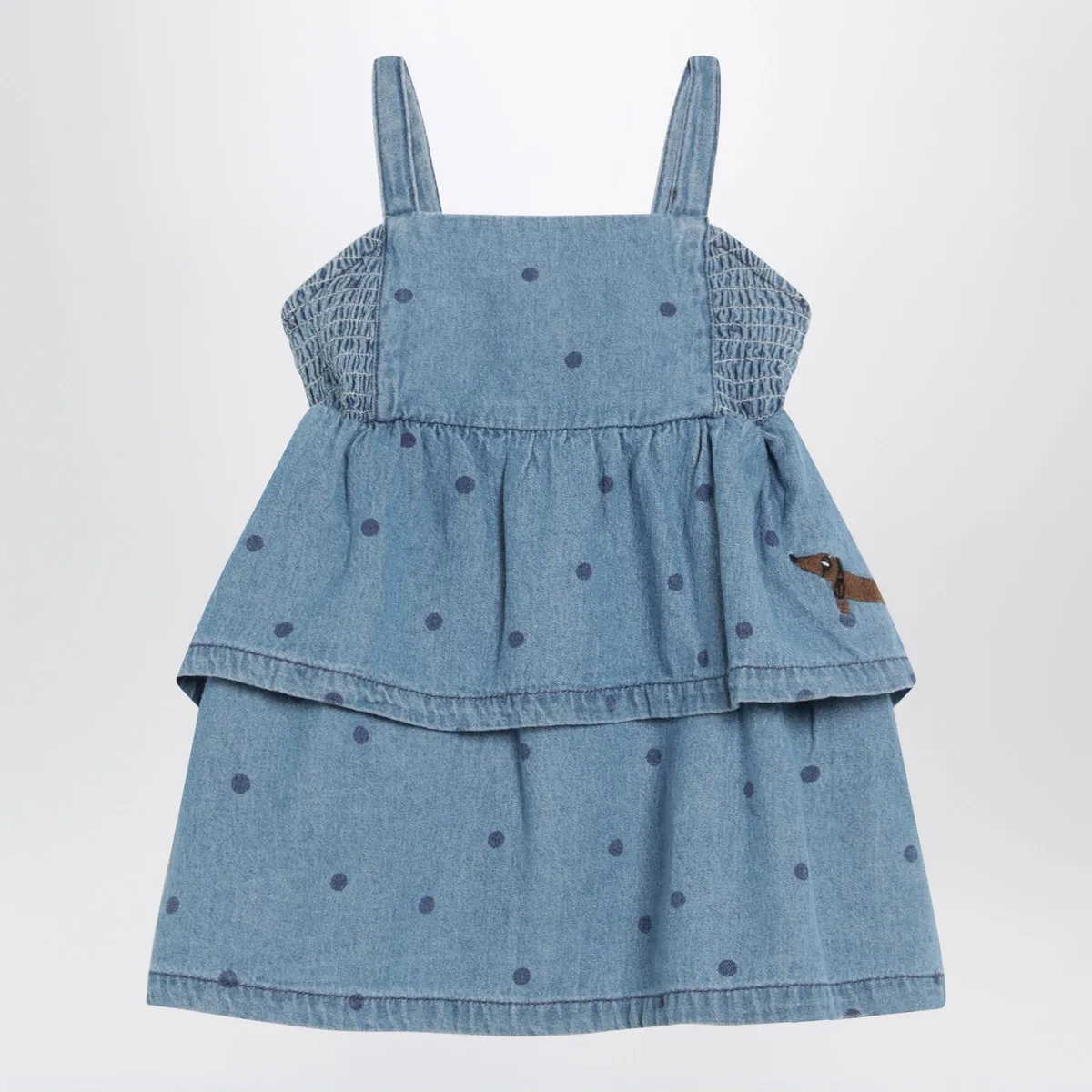Mini rodini Blue Denim Dress With Polka Dots