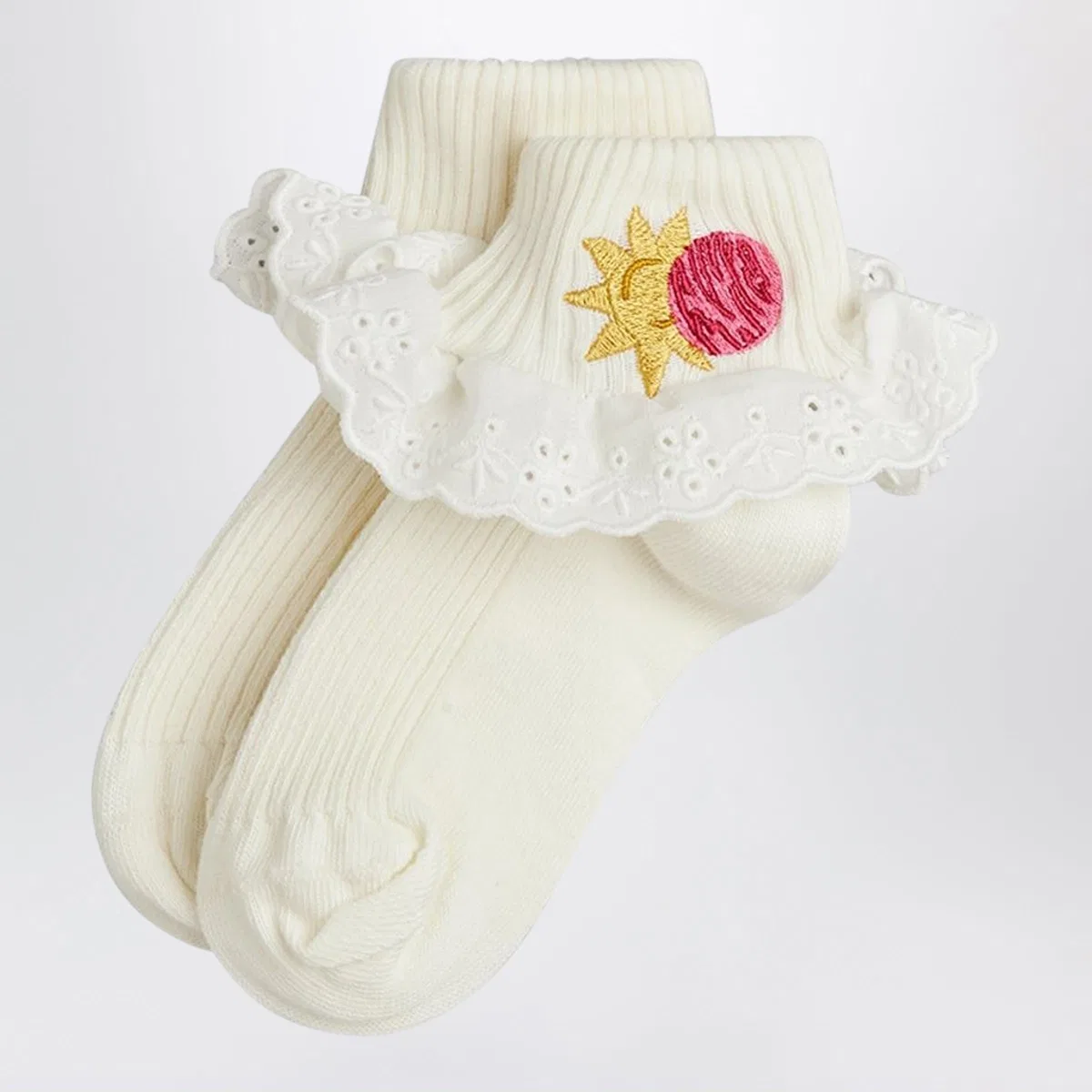 Mini rodini White Space Motif Socks With Lace
