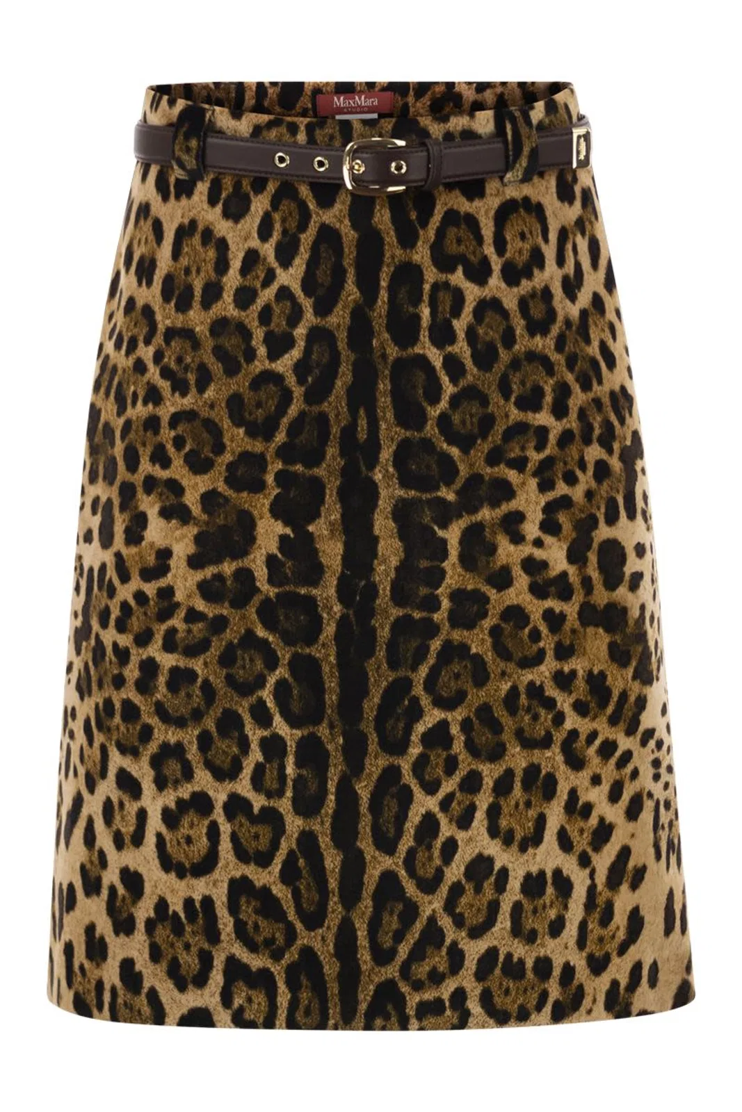 Max Mara Studio "Mst Falange" Leopard Velvet A Line Skir