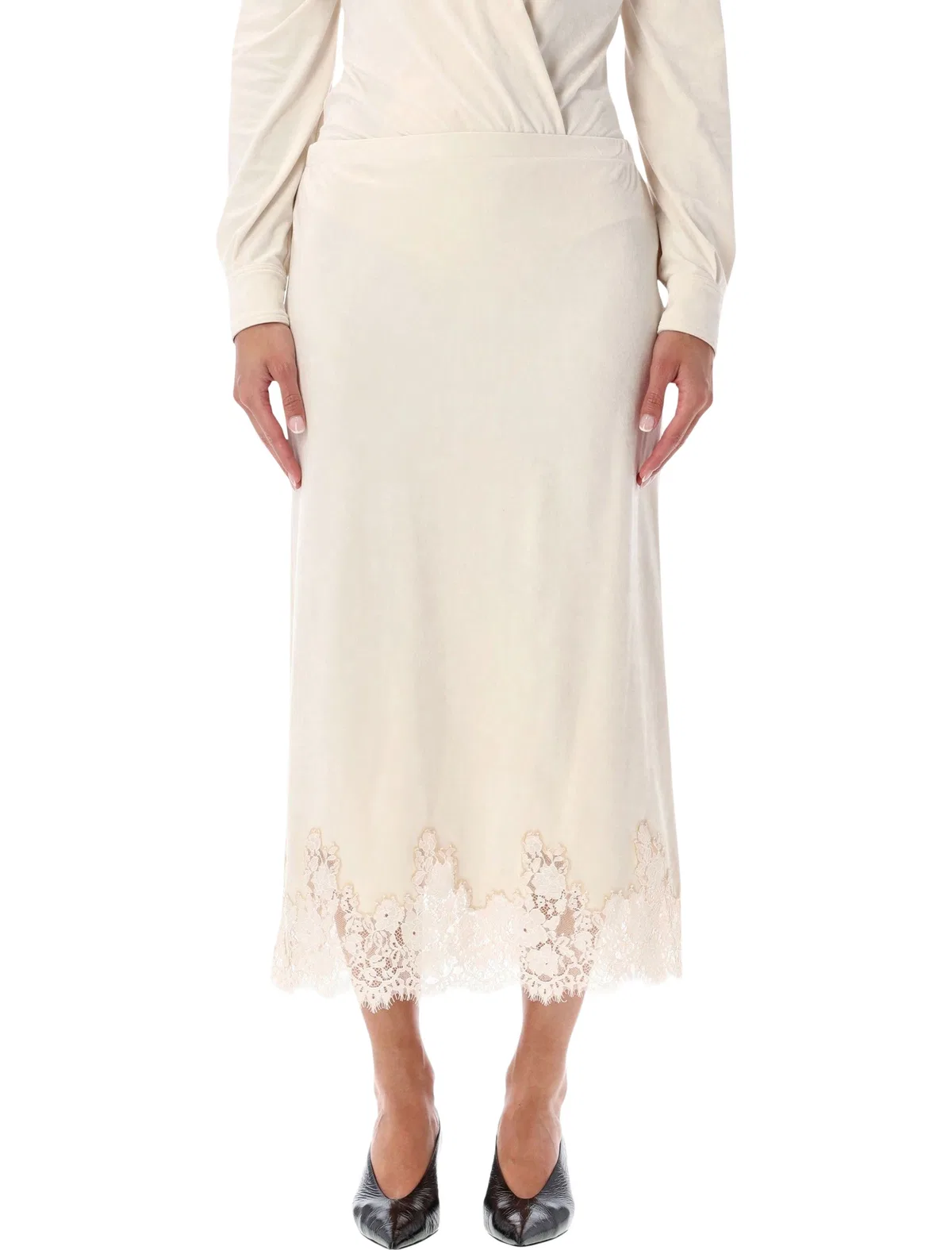 Alberta Ferreti Alberta Ferretti Lace-Trim Midi Skirt