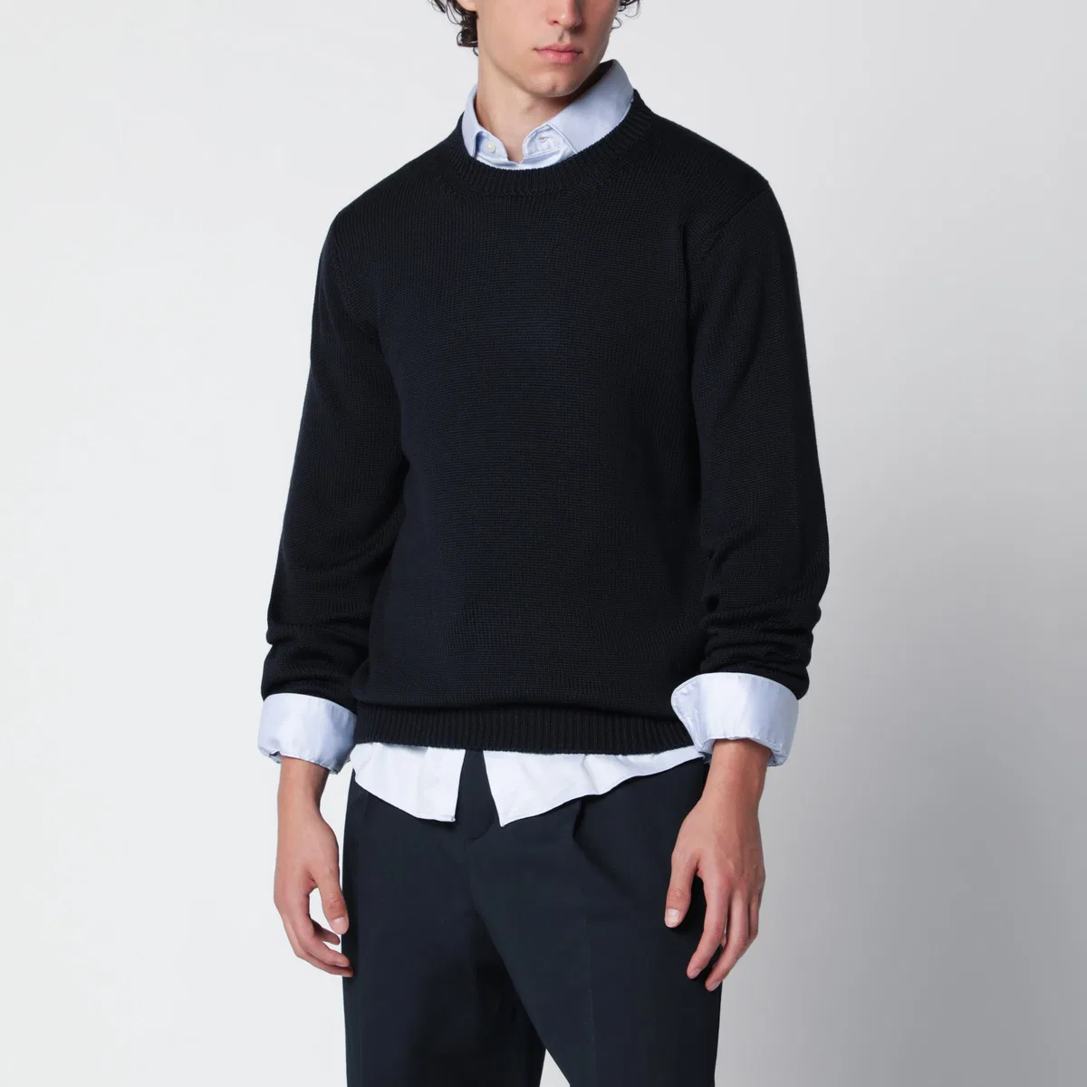 Roberto collina Navy Blue Wool Crew-Neck Sweater