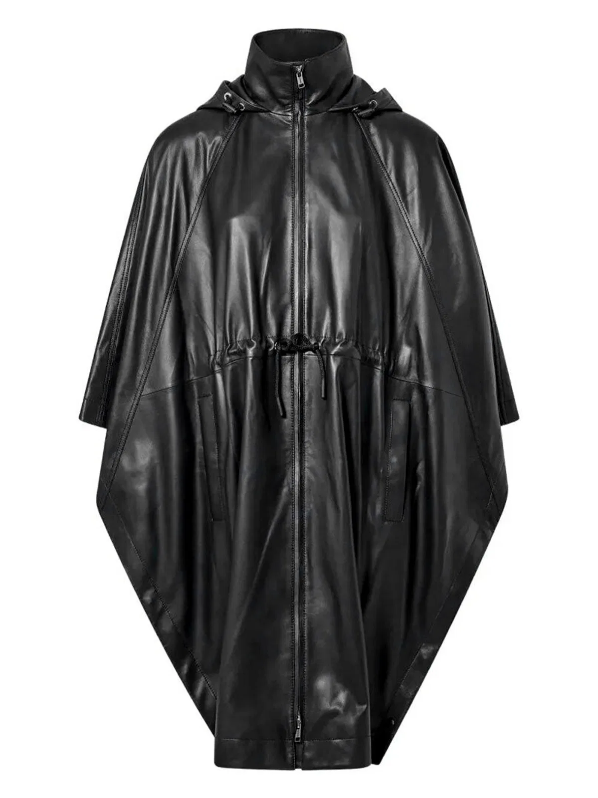 Yves Salomon Leather Cape With Drawstring Waist