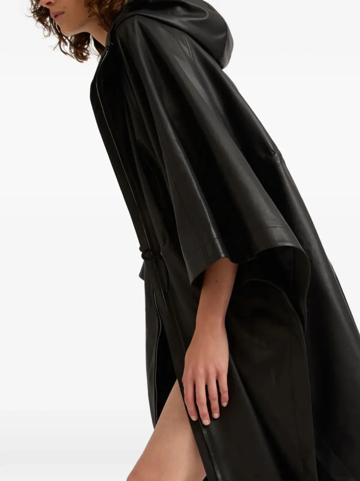 Yves Salomon Leather Cape With Drawstring Waist