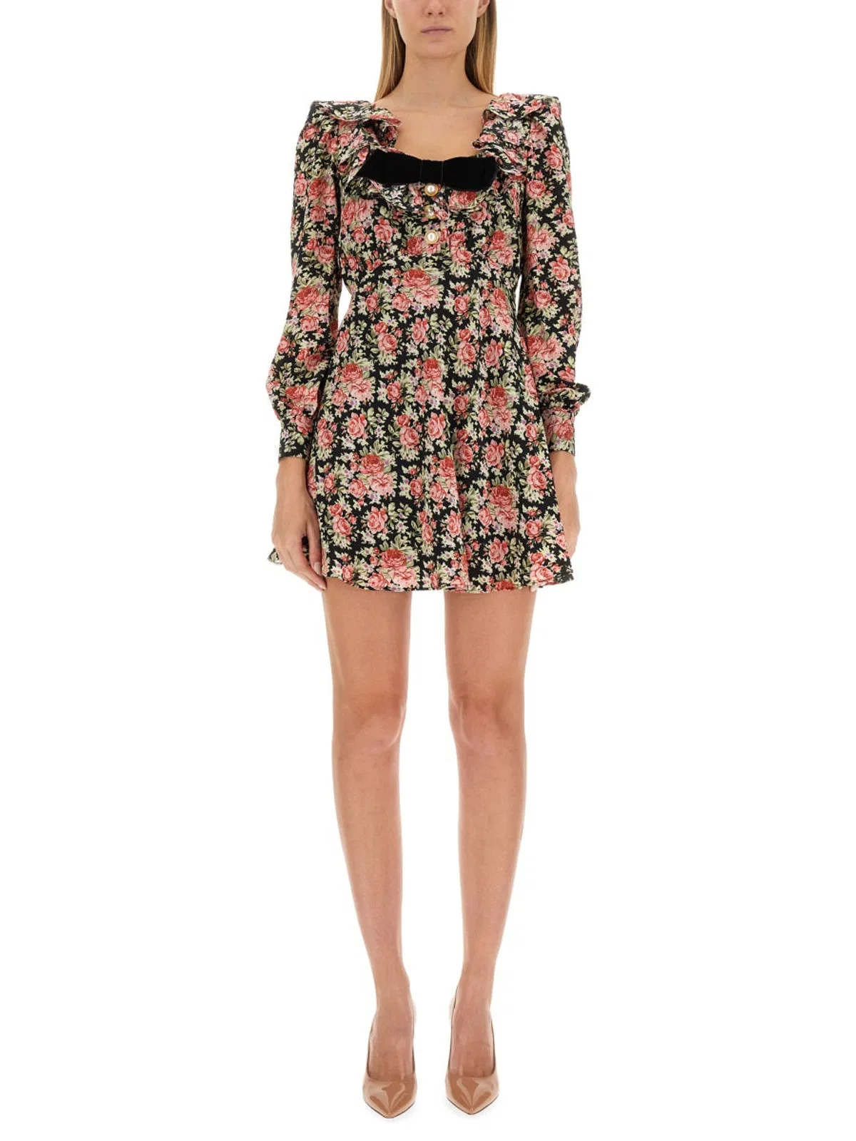 Alessandra Rich Flower Print Mini Dress