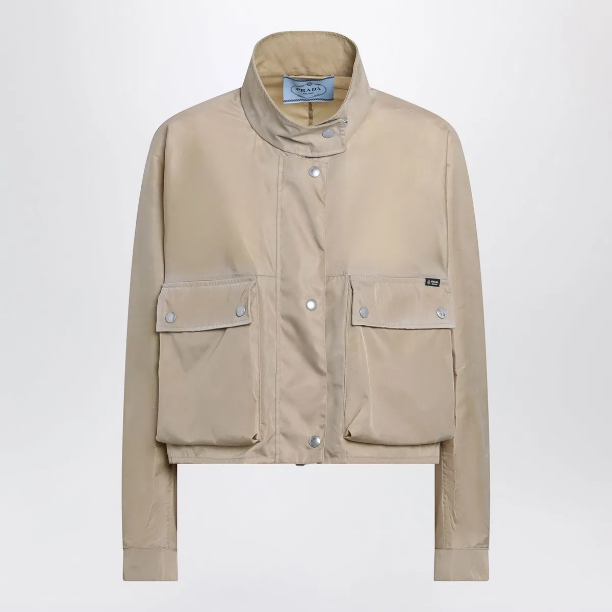 Prada Short Renylon Raincoat In Camel