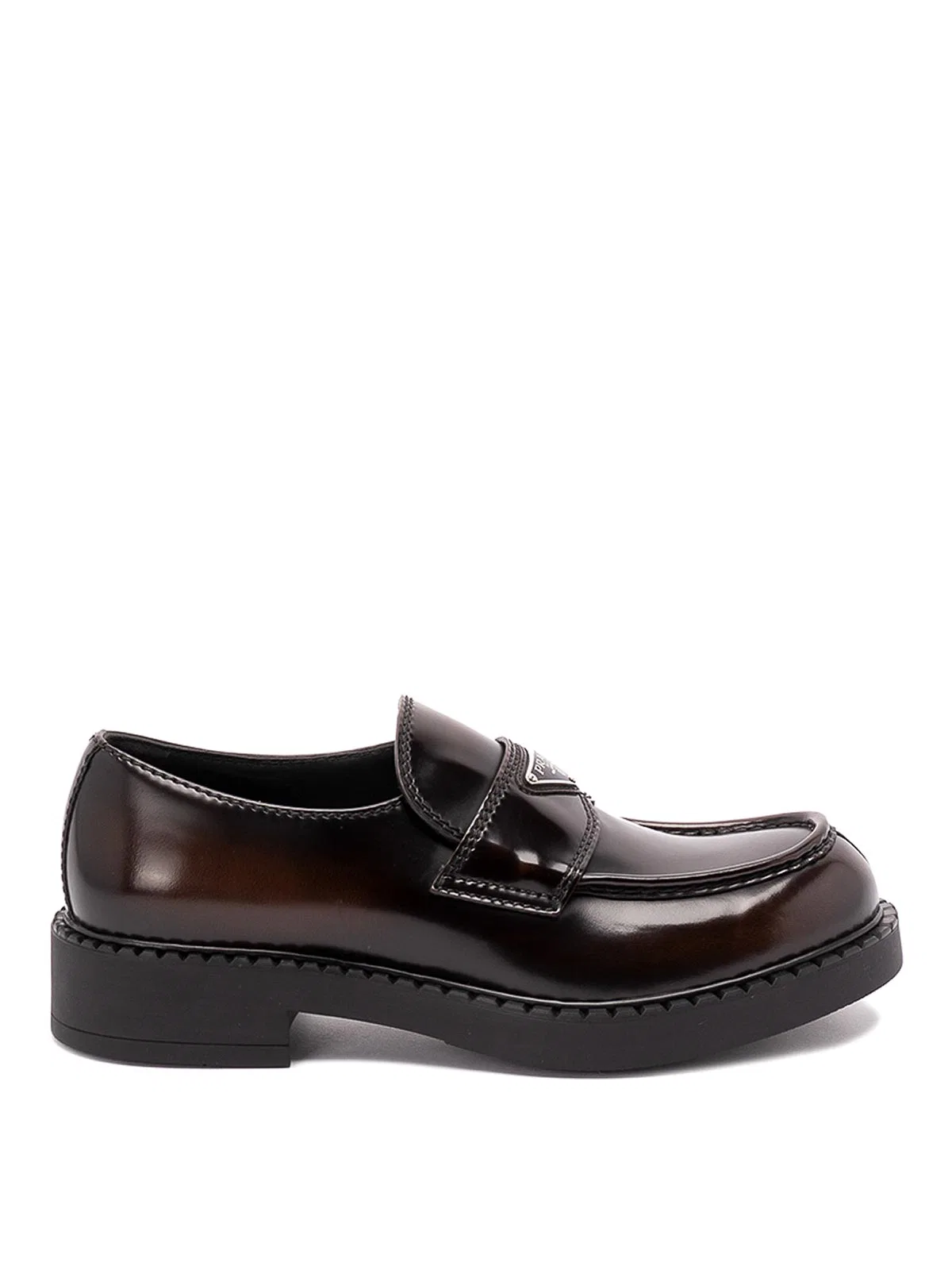Prada `Chocolate` Brushed Leather Loafers
