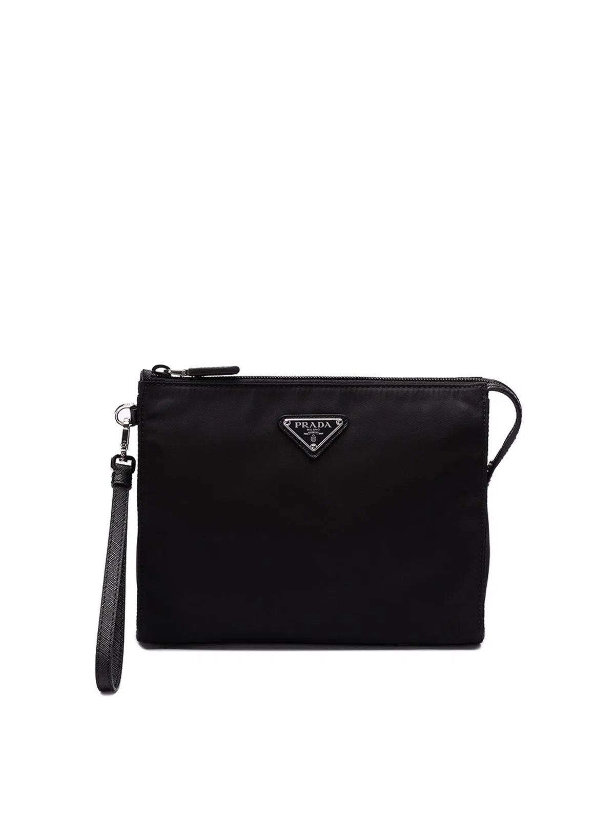 Prada Black Nylon Calfskin Enamel Clutch Bag