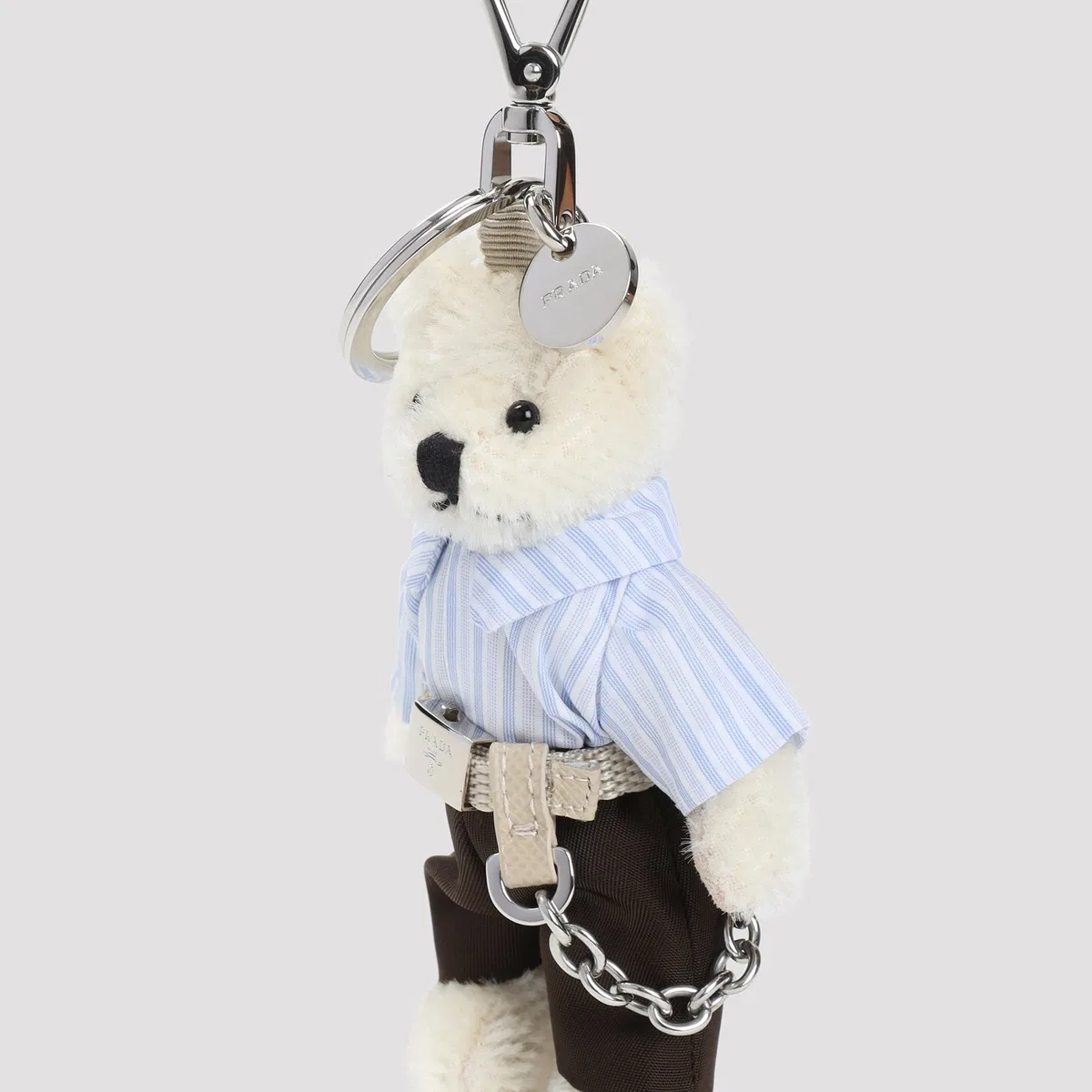 Prada Grey Steel Trick Orsetto Key Ring