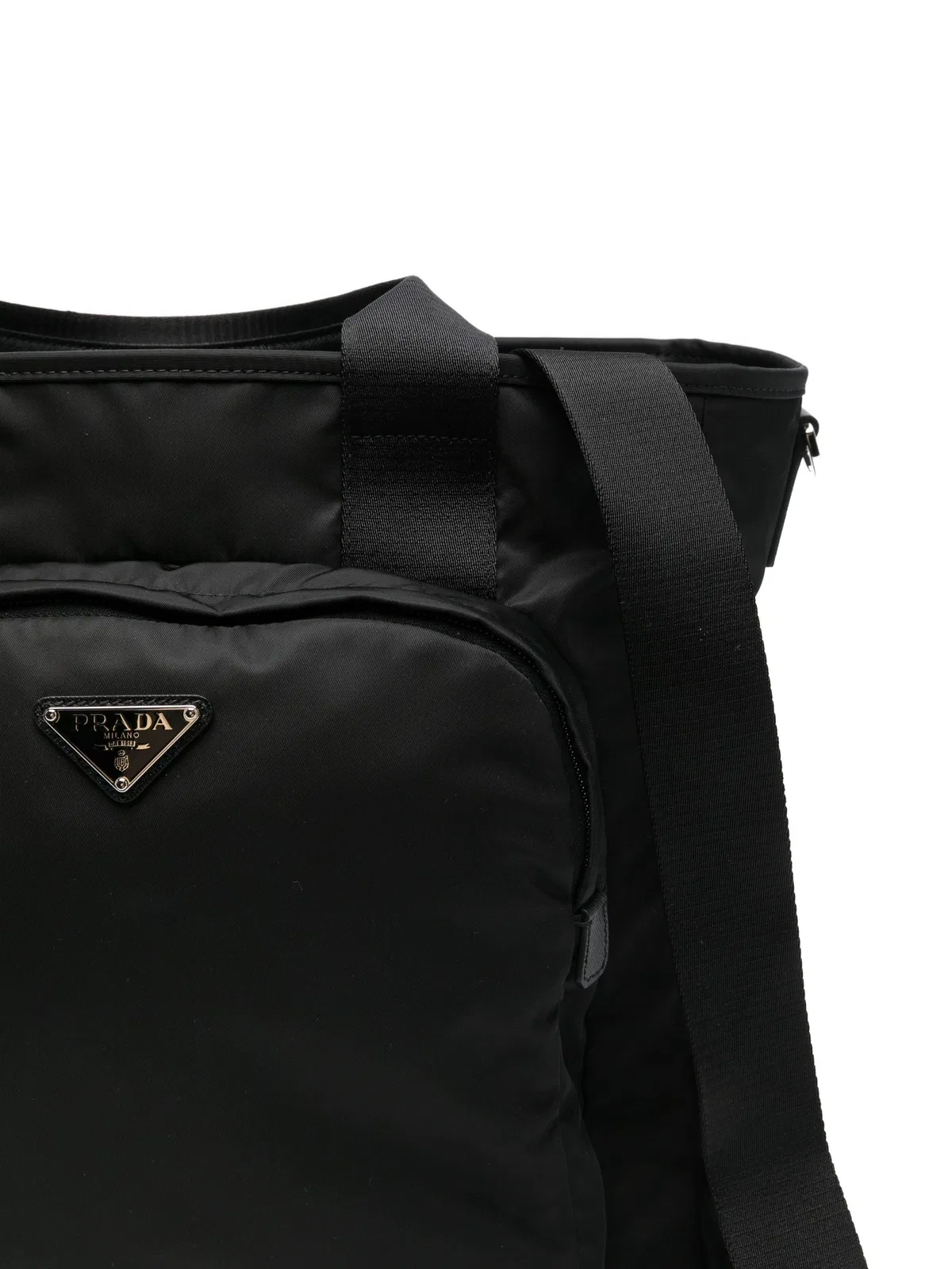 Prada Logo-Plaque Leather-Trim Tote Bag