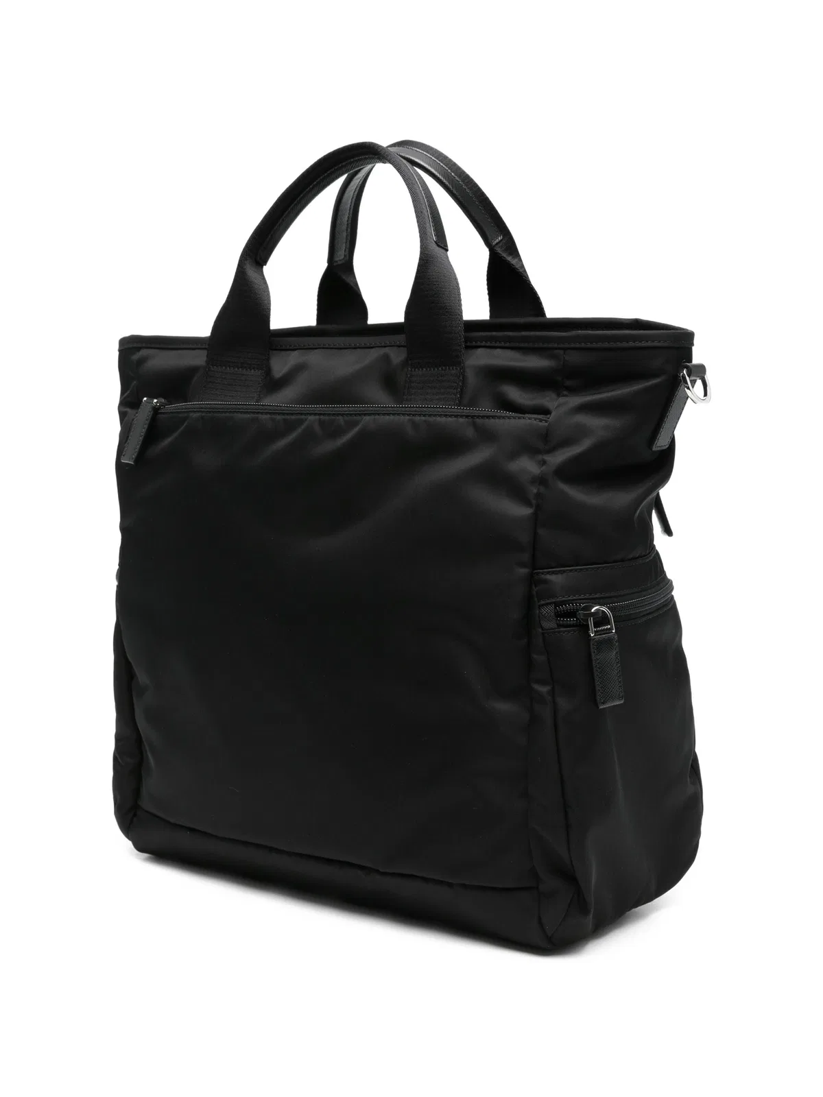 Prada Logo-Plaque Leather-Trim Tote Bag