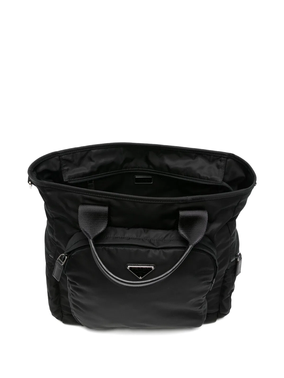 Prada Logo-Plaque Leather-Trim Tote Bag