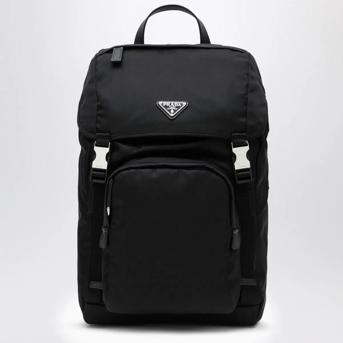 Prada Black Renylon Backpack With Snap Fastene