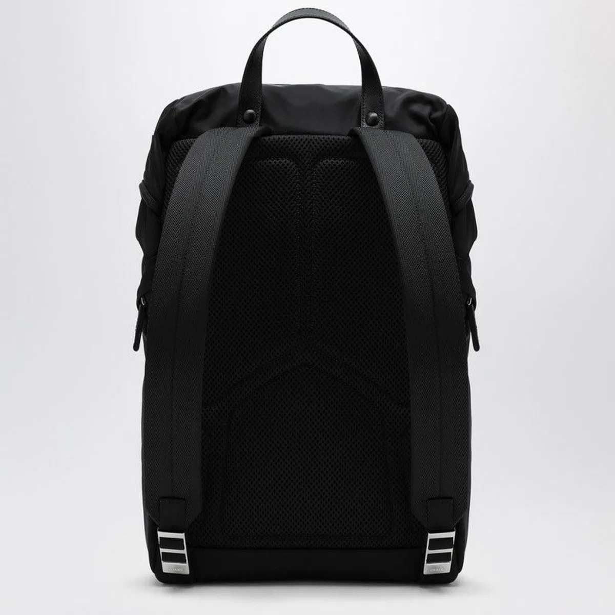 Prada Black Renylon Backpack With Snap Fastene