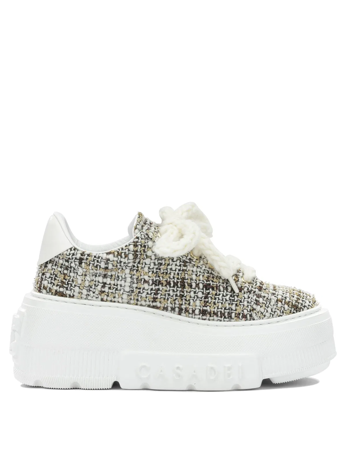 Casadei White Fabric Leather Rubber Sneakers