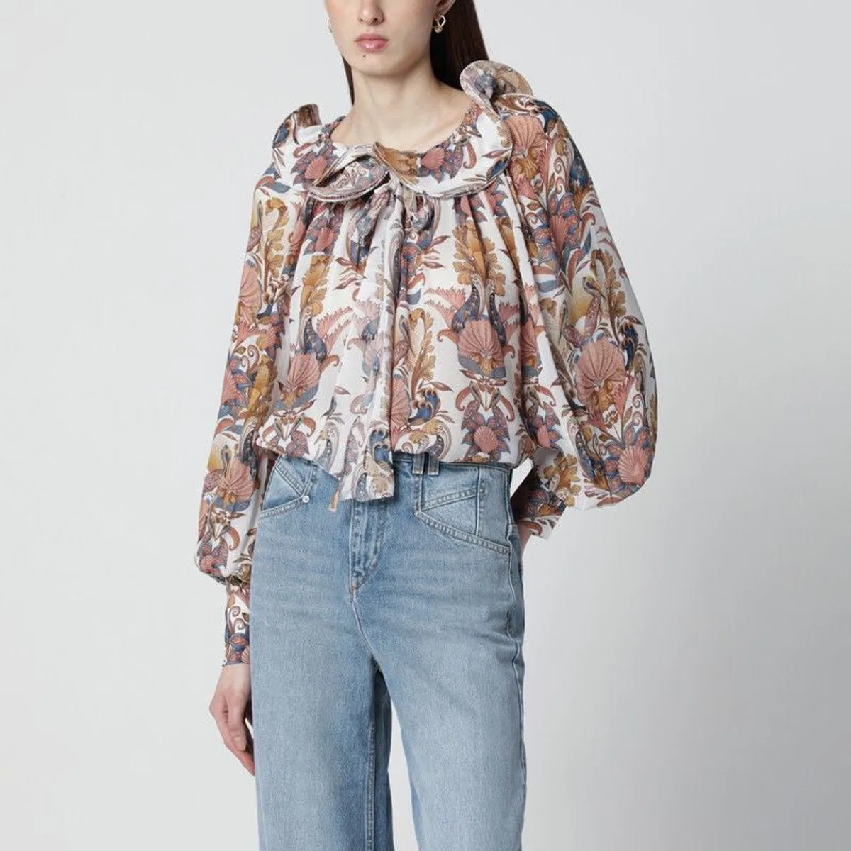 Farm rio White Sea Garden Blouse With Ruffles