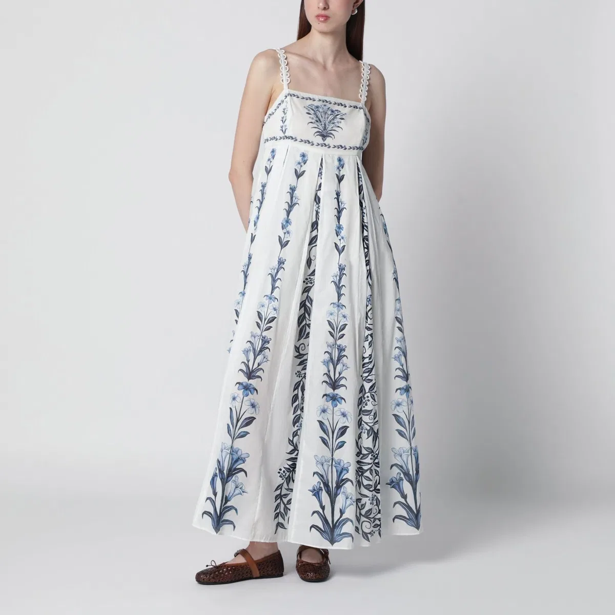 Farm rio Offwhite Flowers Arch Pleats Maxi Dress