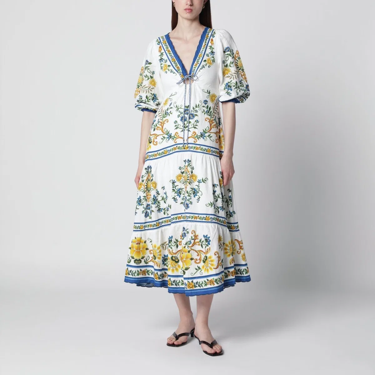 Farm rio Emily Floral Tapestry Drawstring Midi Dr