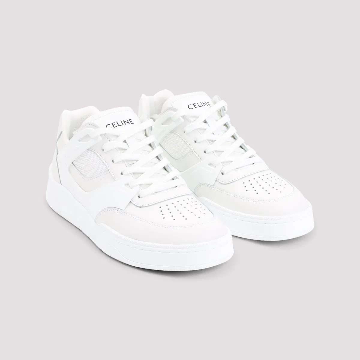 Celine White Ct-09 Leather, Rubber And Mesh Sne