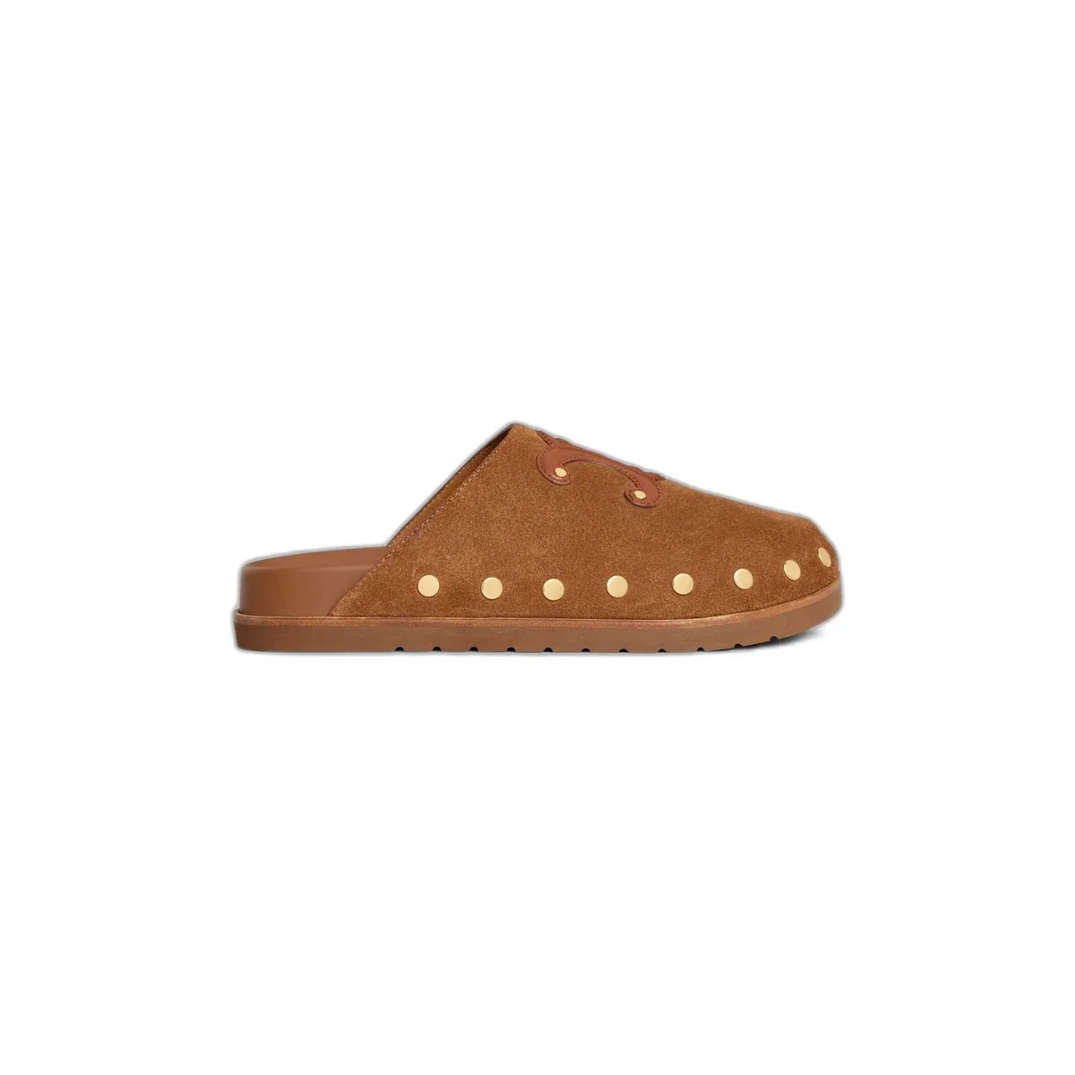 Celine Brown Triomphe Wedge Suede Leather Mules