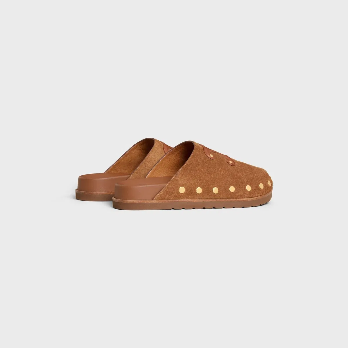 Celine Brown Triomphe Wedge Suede Leather Mules