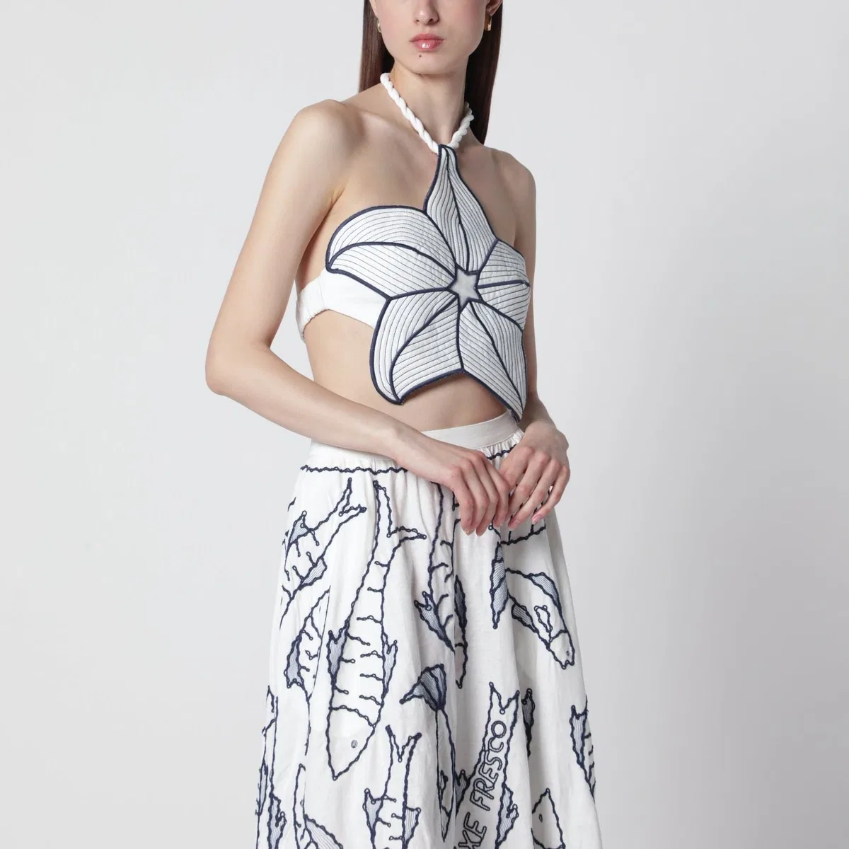 Farm rio Coast Stars Cropped Top In Linen Blend